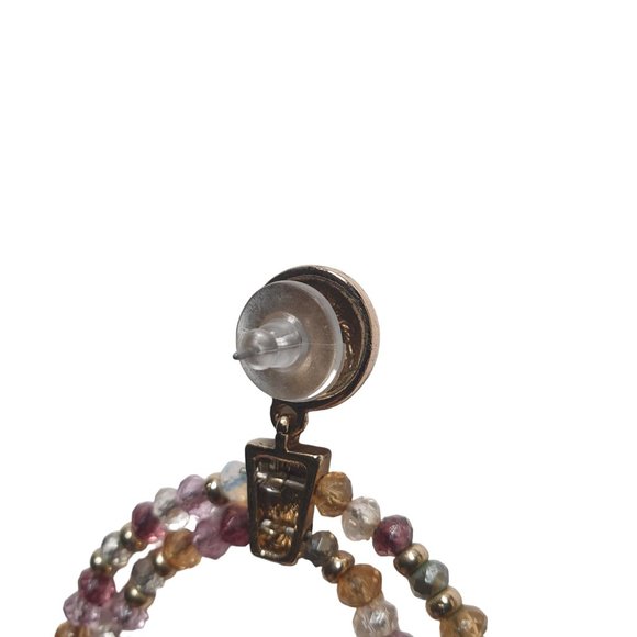 Beaded Hoop Earrings Gold Tone Vintage Earrings Womens Jewelry Costume Purple - Picture 6 of 7